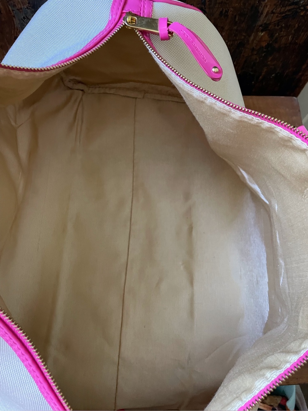 Victoria's Secret Weekender Duffel Bag Canvas Cream Hot Pink Y2K Travel Satchel - Picture 10 of 13